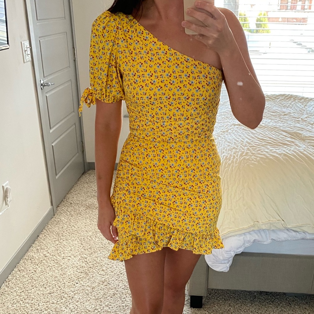 Yellow floral mini dress